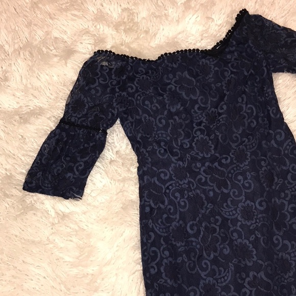 DANLYN NAVY BLUE LACE OFF SHOULDER DRESS bb Dakota - Picture 6 of 8